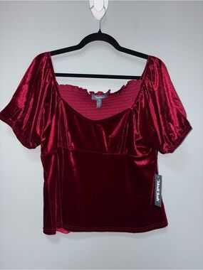 ModCloth NEW Red Velvet Puff Short Sleeve Top Deep Red Stretch Size XL